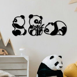 Wallity Pandas - 298 Escultura de Pared de Metal Negra
